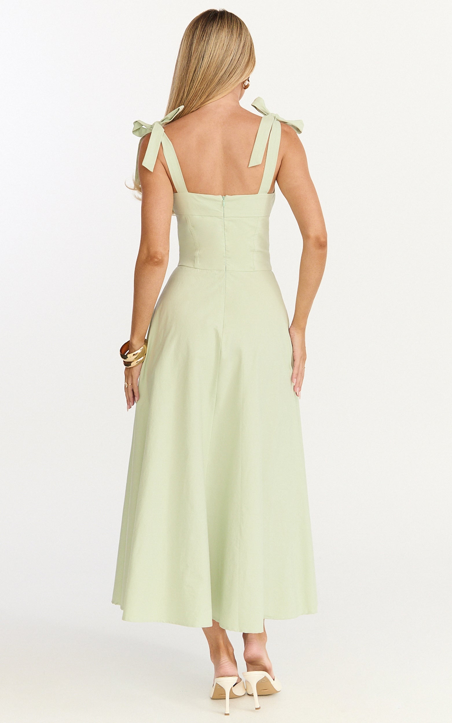 Vionette Midi Dress - Halter Neck Ruched Bust Corset Dress in Sage