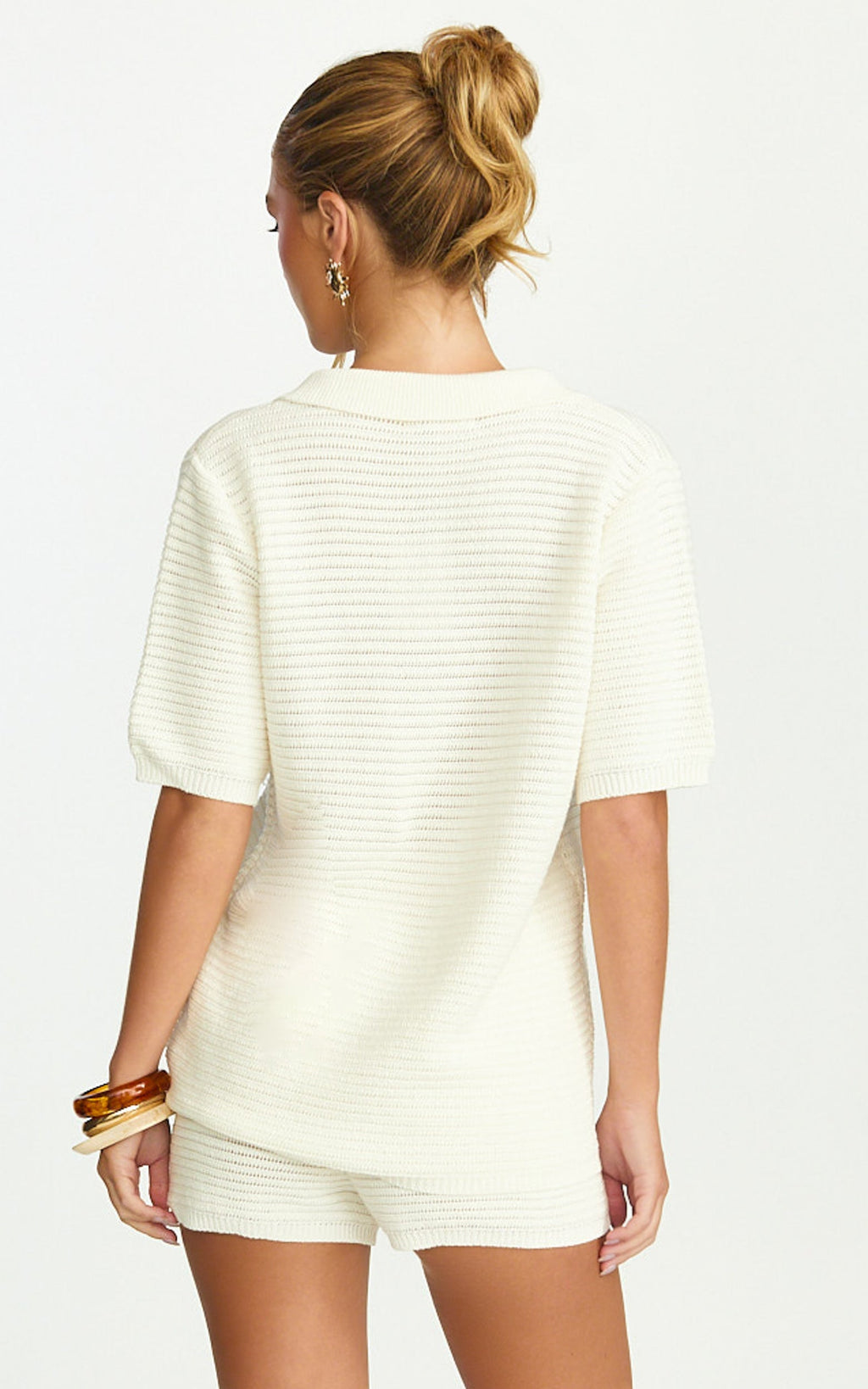 Vivi Two Piece Top and Shorts Set - Crochet Shirt and Shorts Set in Cream