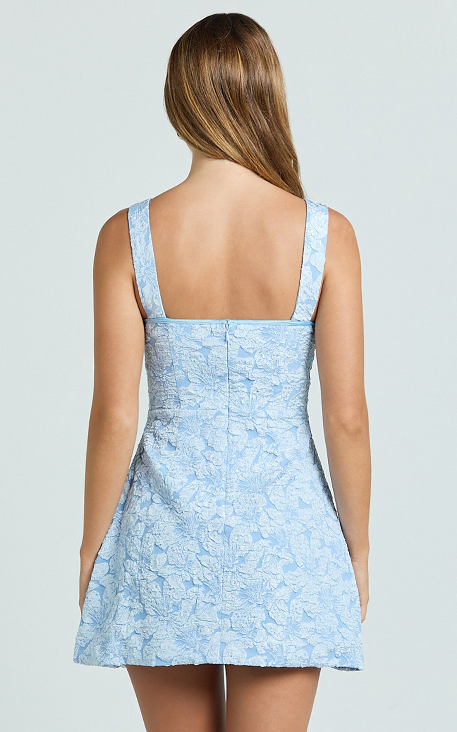Vivian Mini Dress - Square Neck A Line Dress in Blue