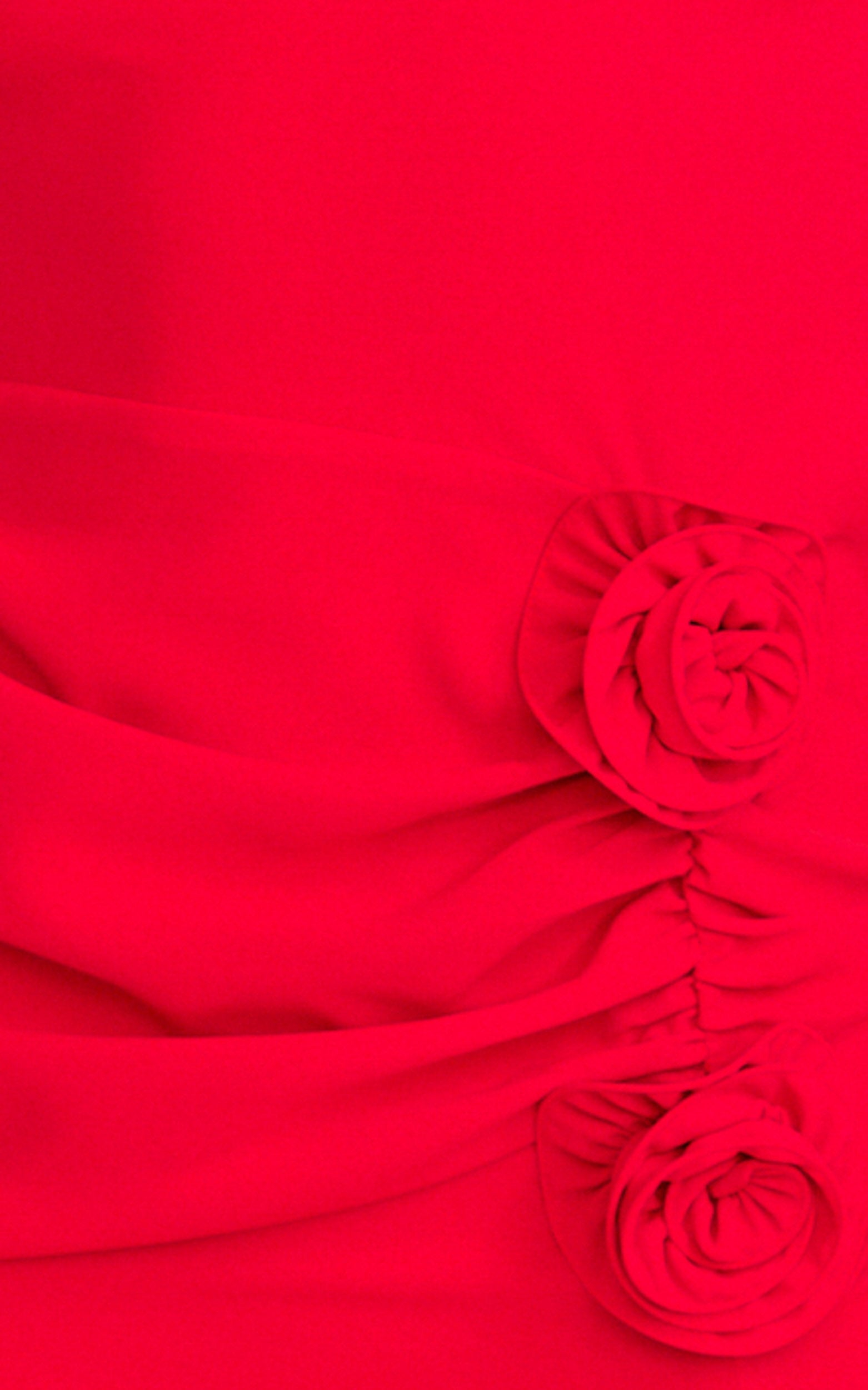 Vivienne Midi Dress - Boat Neck Long Sleeve Rosette Detail Dress in Red